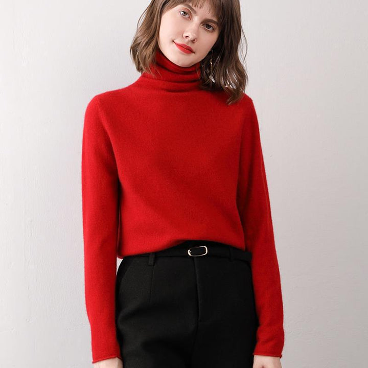Women's wool sweater with stand-up collar made of 100% wool