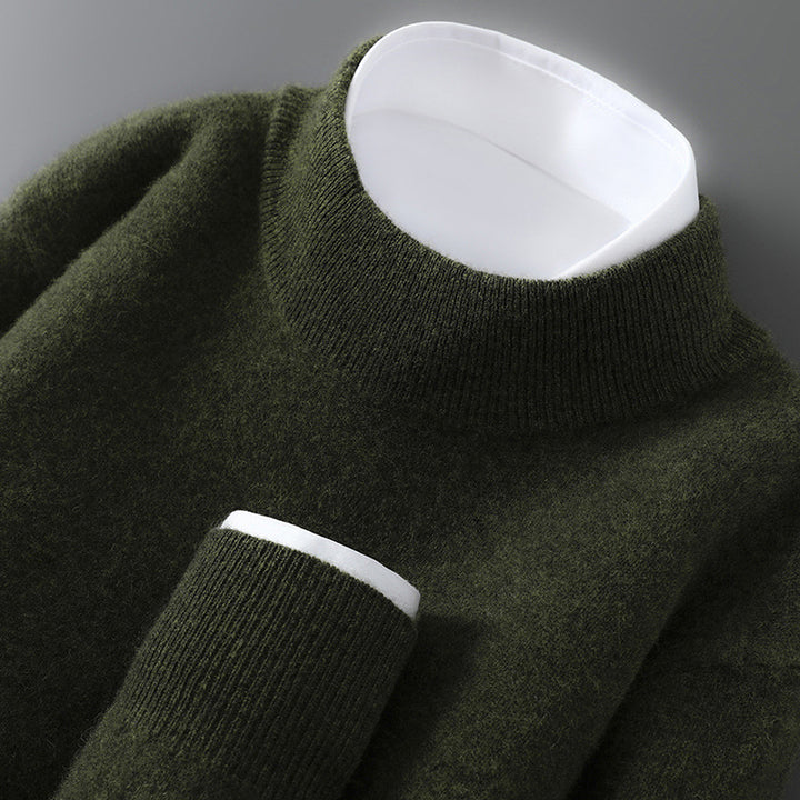 Men's wool sweater, half collar, knit, loose fit