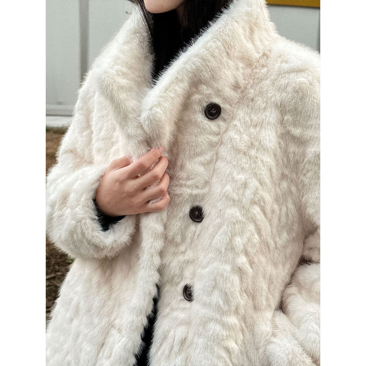 Women's faux fur jacket with standing collar, lined, model 52003