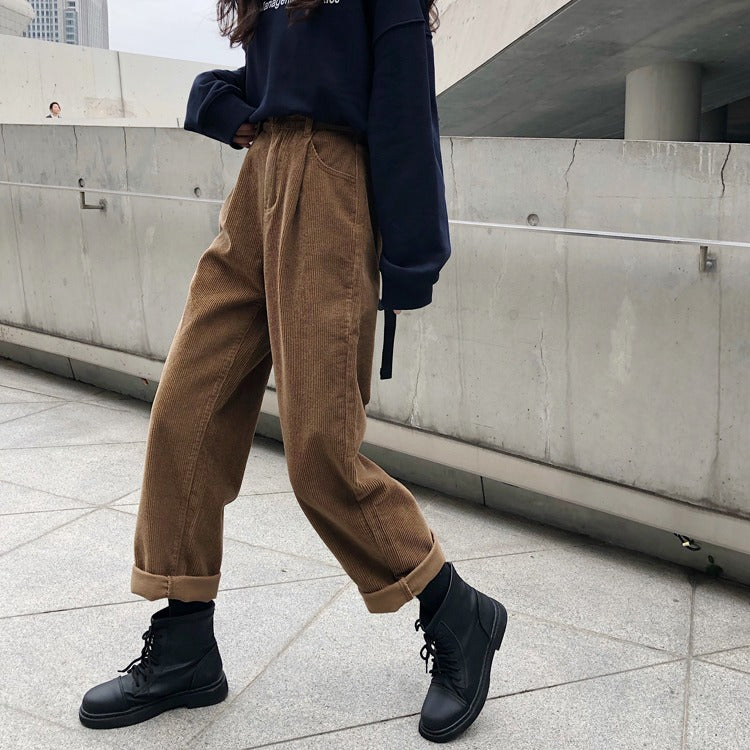 Suit-style Cord Pants, wide cut