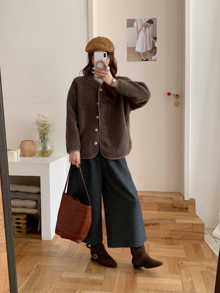 Sheepskin imitation cardigan, loose, warm