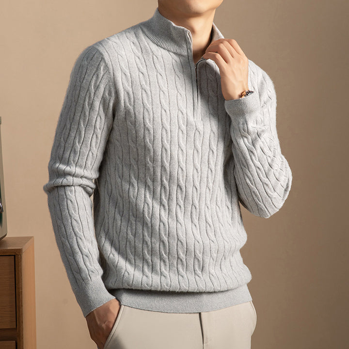 Men's cashmere pullover with zipper, thick