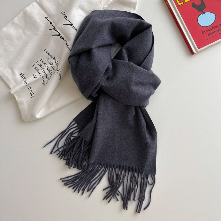 Wool-cashmere blend scarf with fringes, 33x180 cm