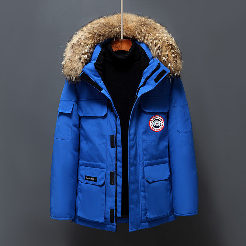 Fashionable unisex down jacket with removable collar