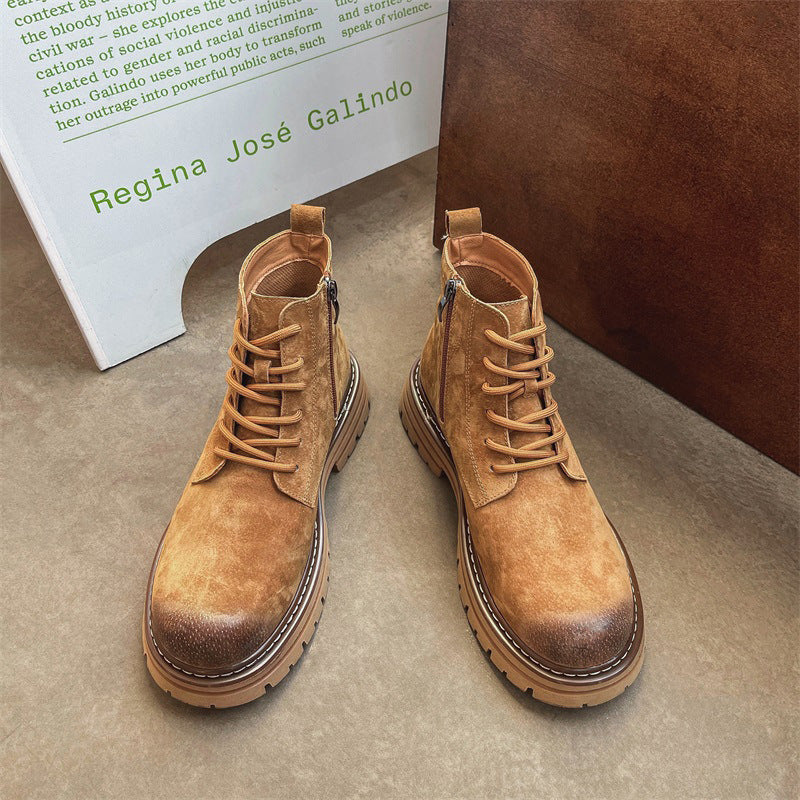 Men's leather boots with side zipper