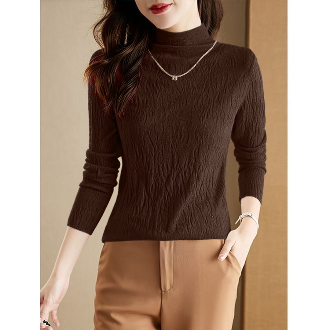 Women's wool sweater with stand-up collar, textured