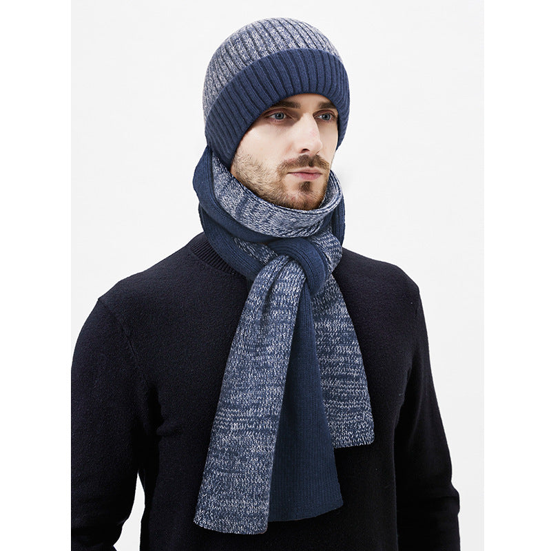Knit Set: Beanie and long scarf with leather detail