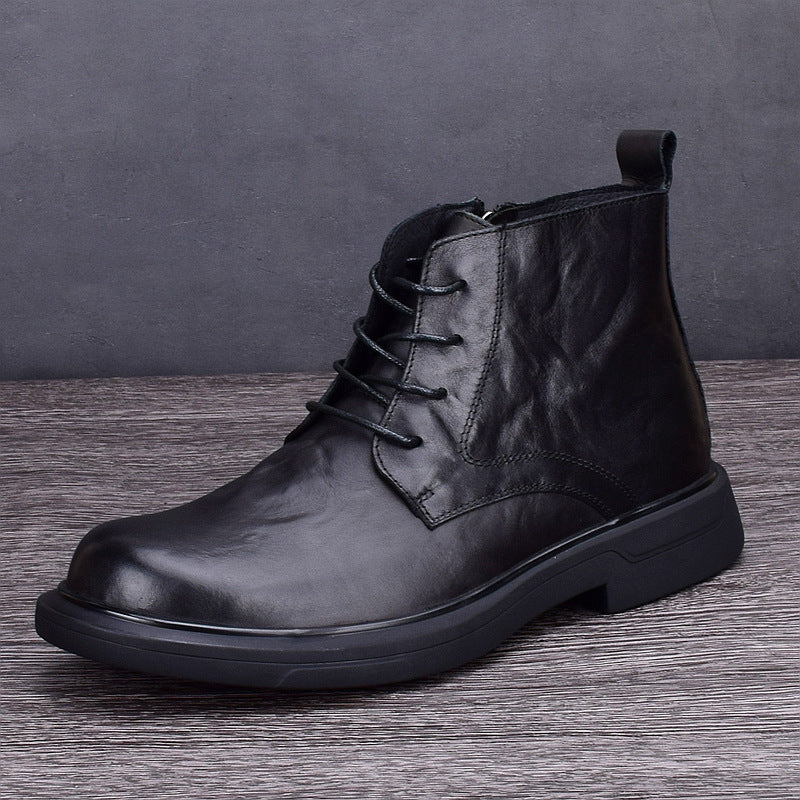 Padded men's leather boots for winter