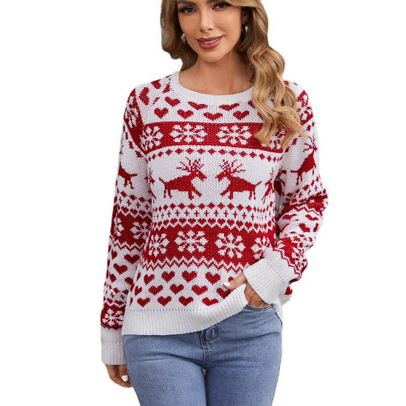 Women's Christmas sweater with jacquard knit pattern