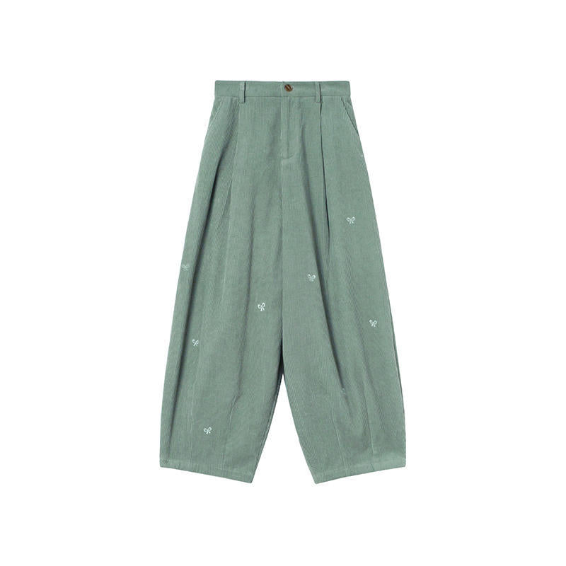 Cord pants with embroidery, 7/8 length