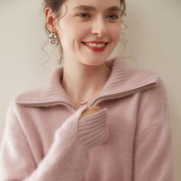 Women's cashmere pullover with zipper