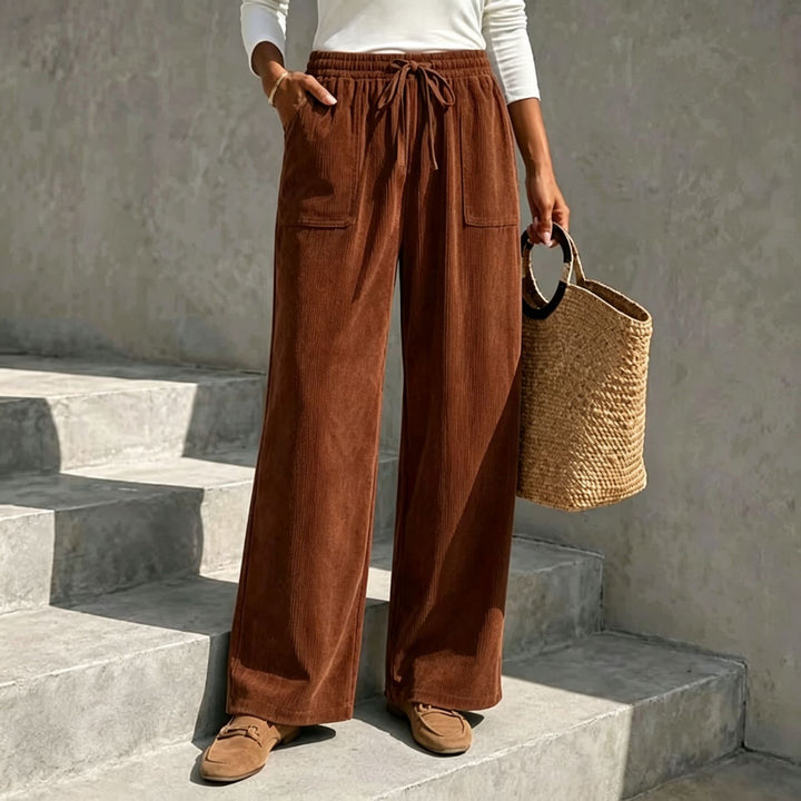 Casual cord pants with drawstring