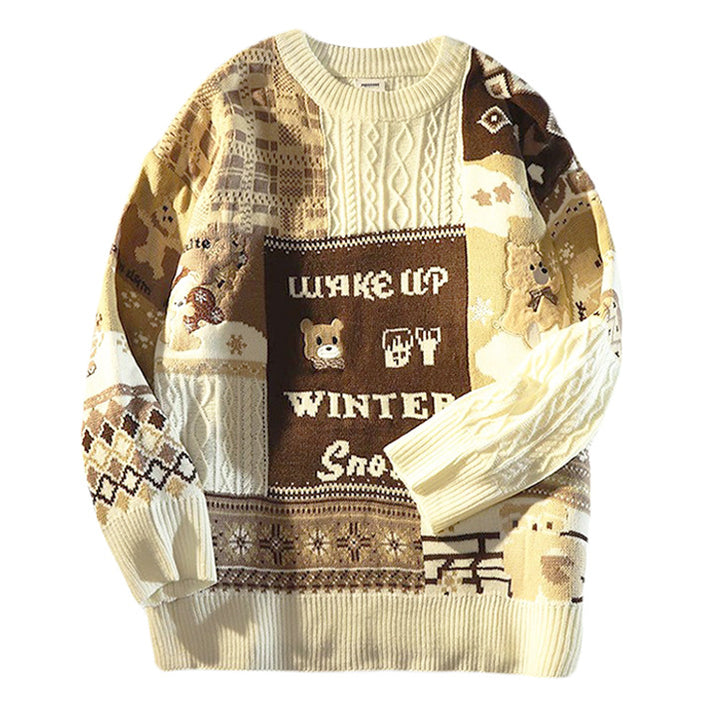 Knitted pullover with bear embroidery