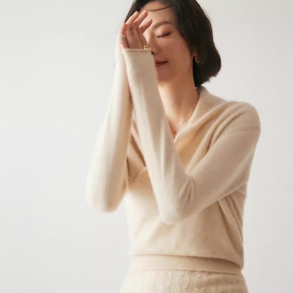 Women's knit sweater with V-neck