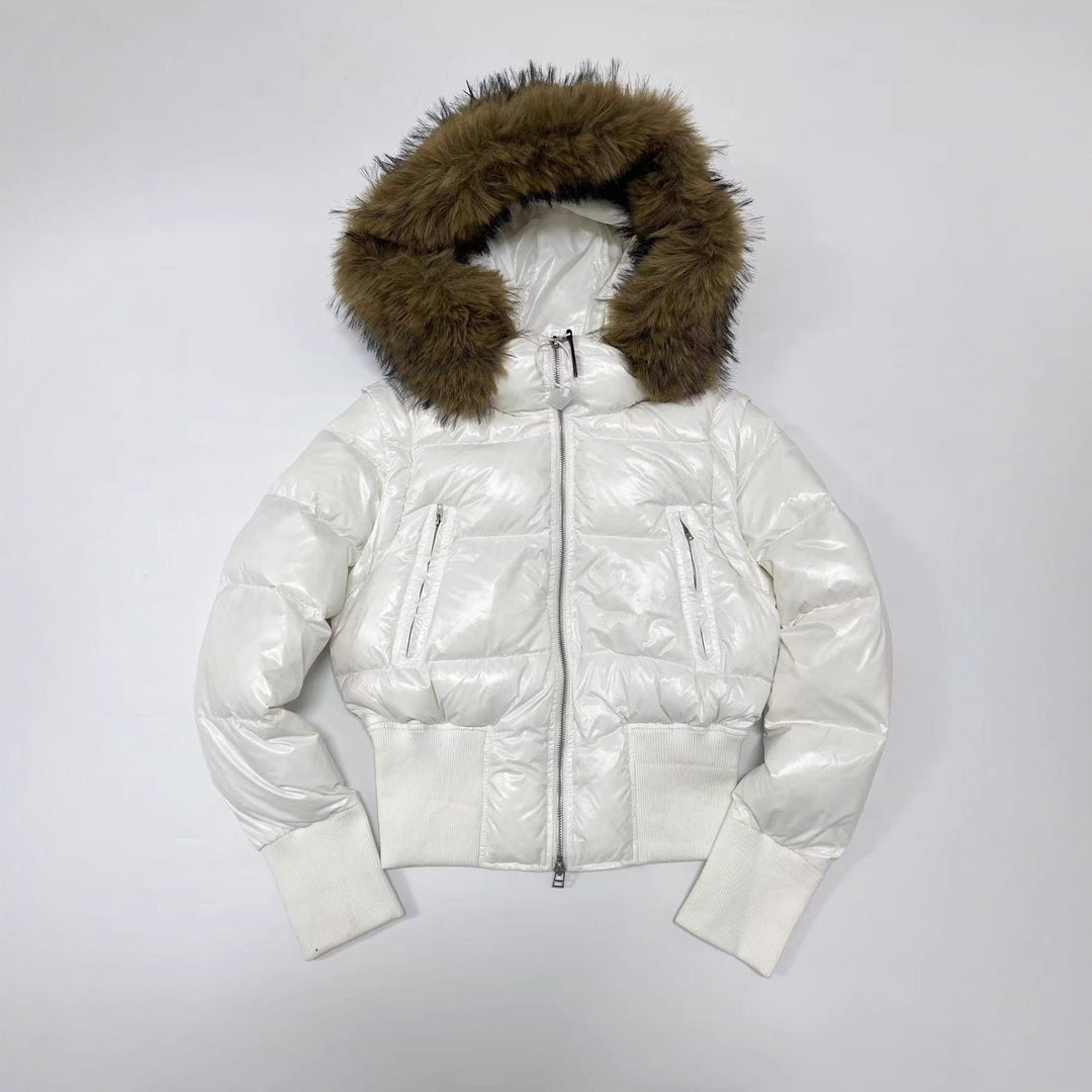 Women's down coat with removable faux fur collar