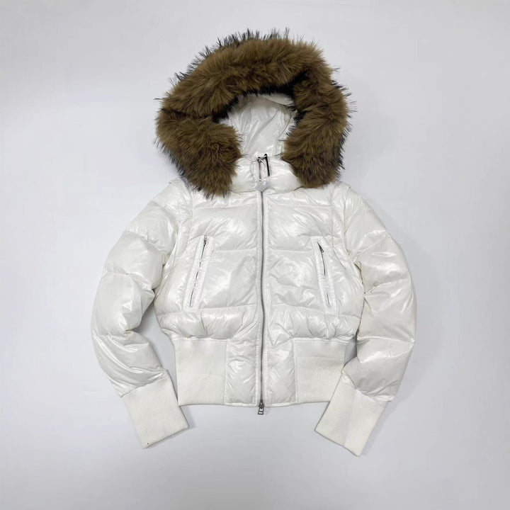 Women's down coat with removable faux fur collar