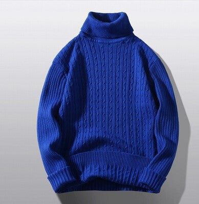 Men's knitted sweater with roll neck and cable pattern
