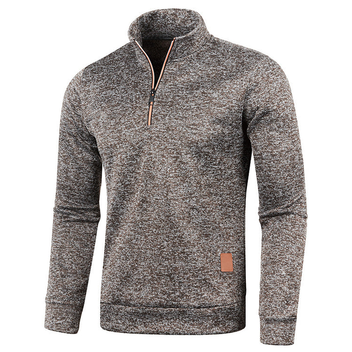 Men's knit sweater with stand-up collar and zipper