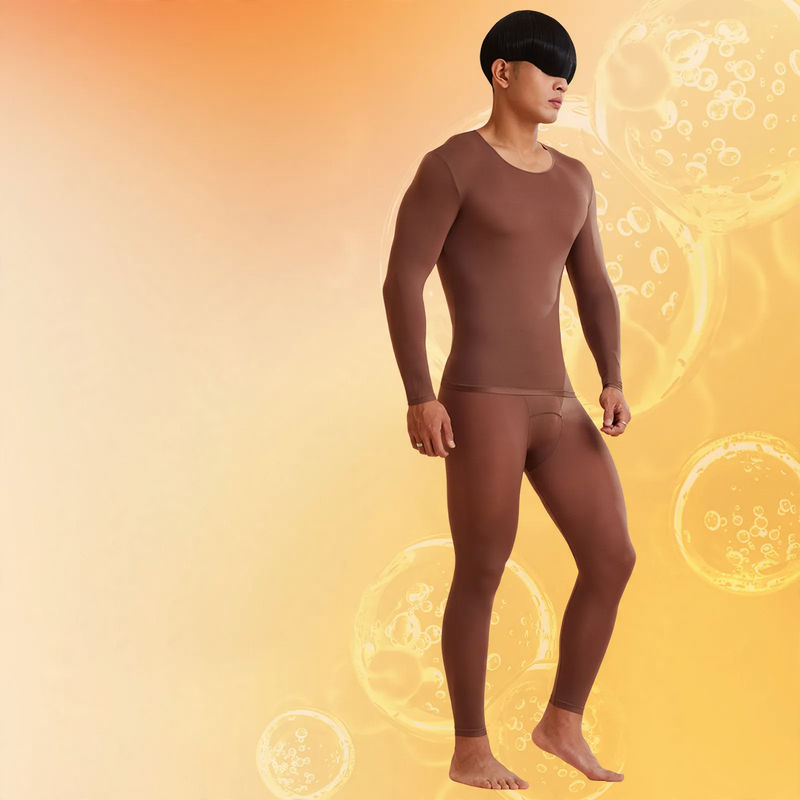 Thin thermal underwear set for men, round neck