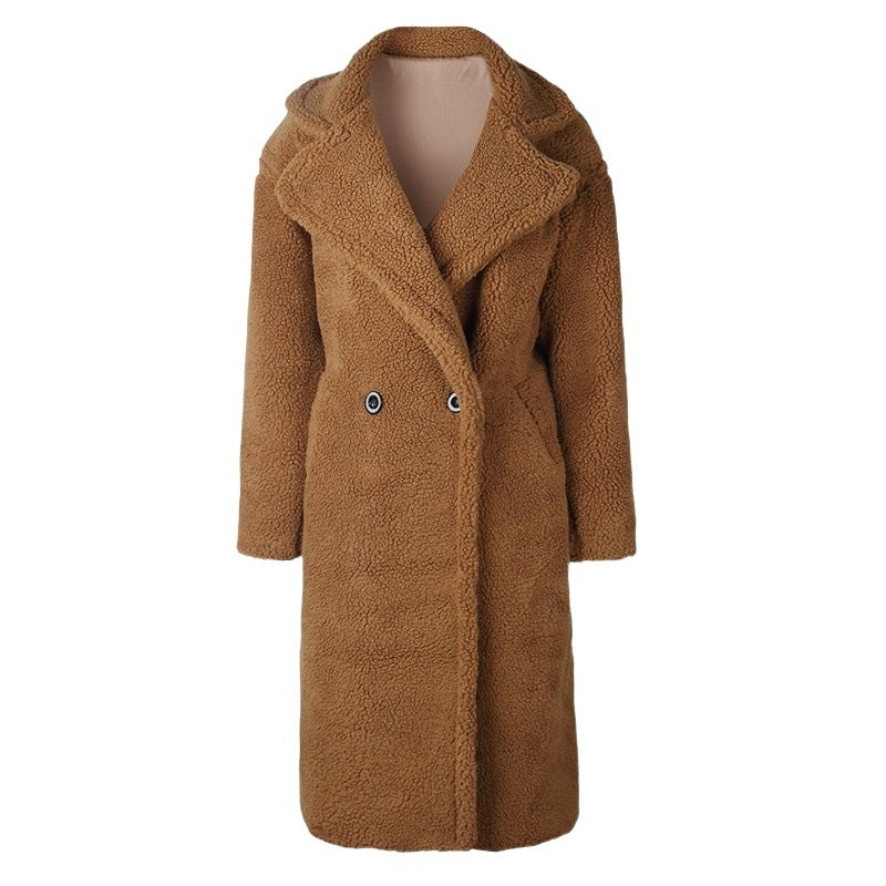 Long coat made of lamb wool and coral fleece