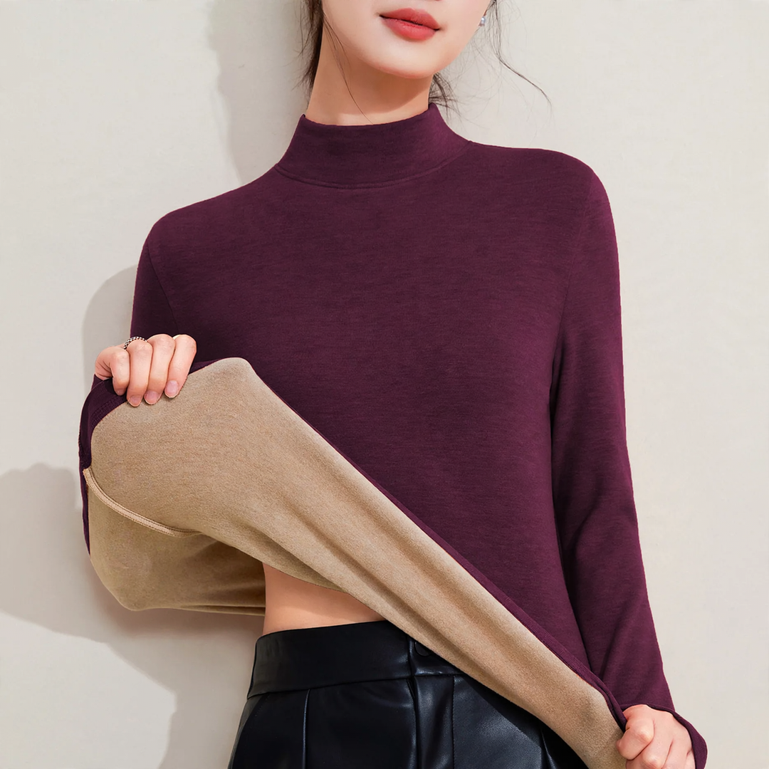 Women's thermal undershirt with stand-up collar, lined