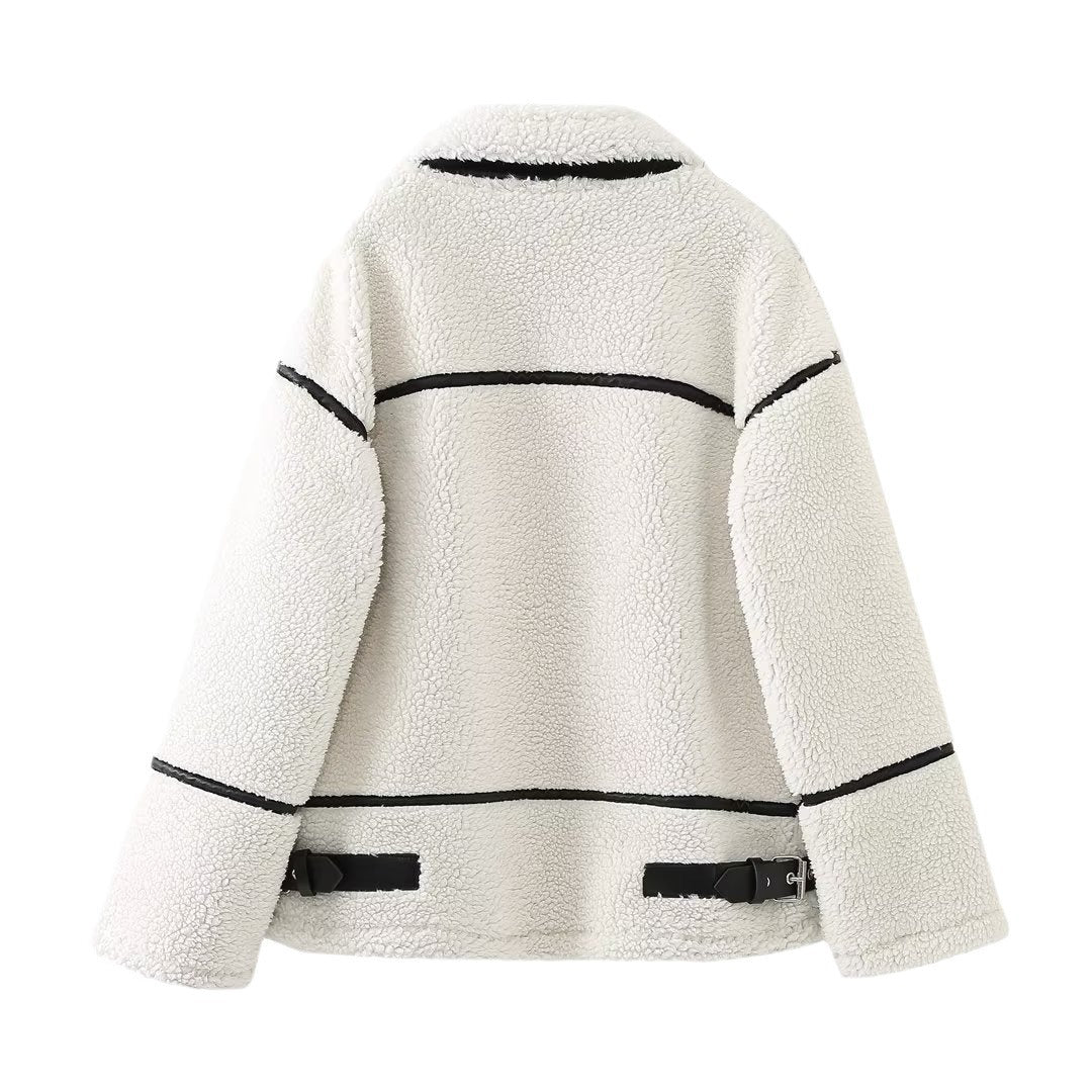 Fashionable patchwork jacket with lambskin look