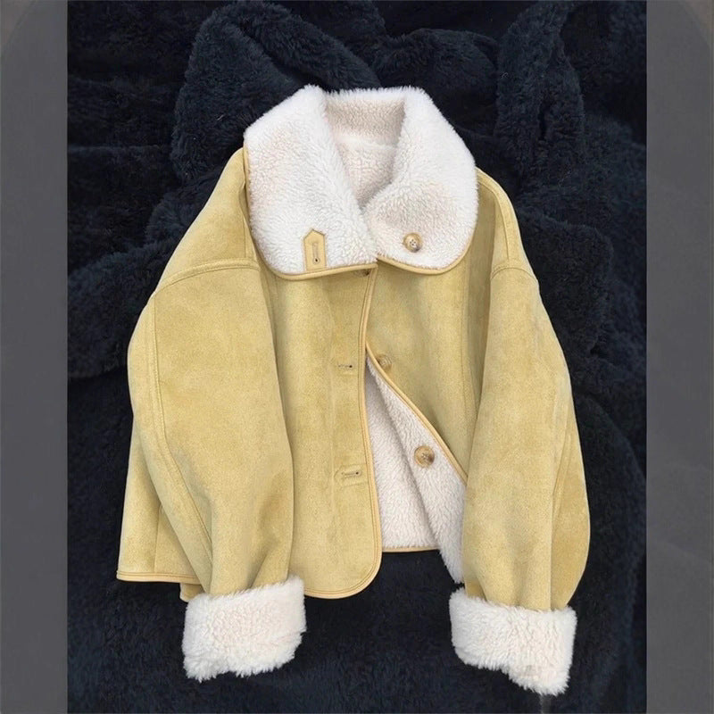 Reversible jacket made of suede imitation with lamb fleece