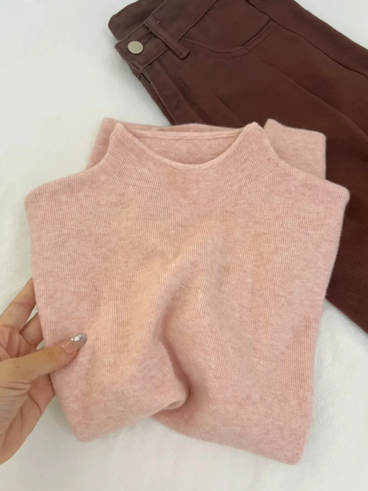 Women's knit pullover with stand-up collar, soft material