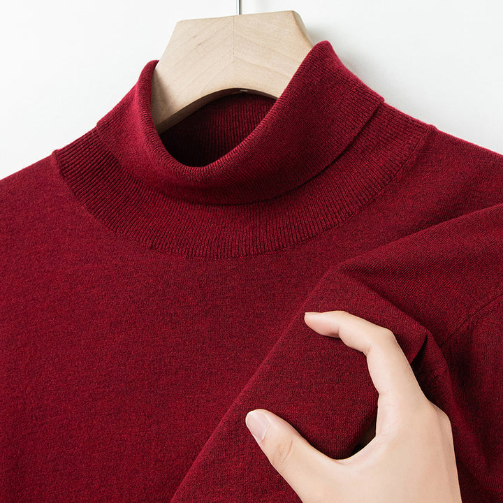 Men's wool pullover, fine knit, standing collar