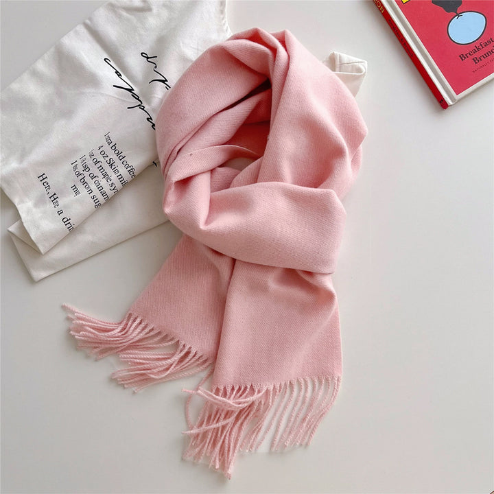 Wool-cashmere blend scarf with fringes, 33x180 cm