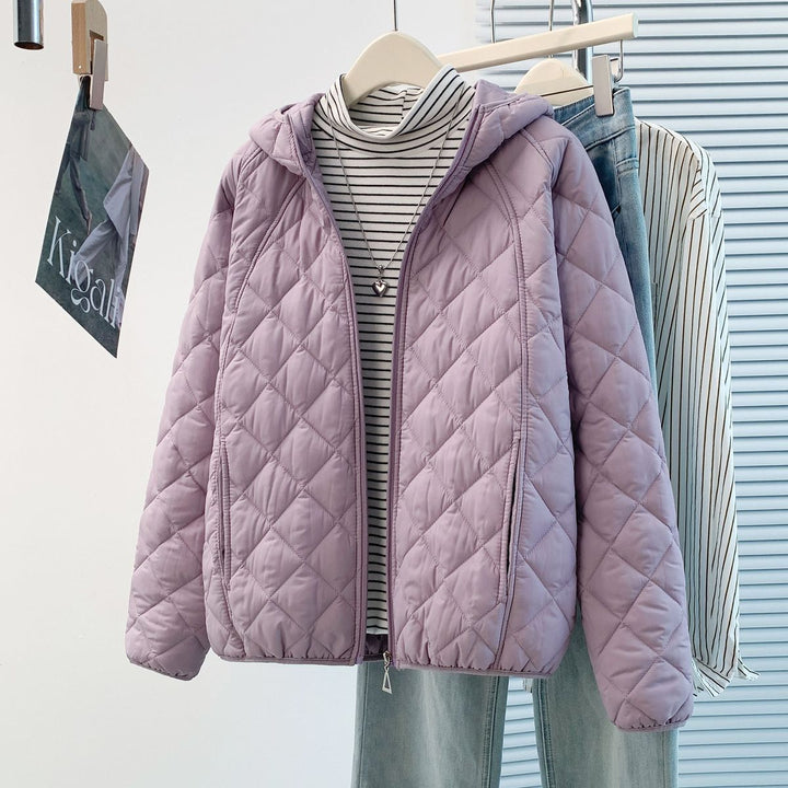 Women's quilted jacket, lightweight, fitted, with V-neck