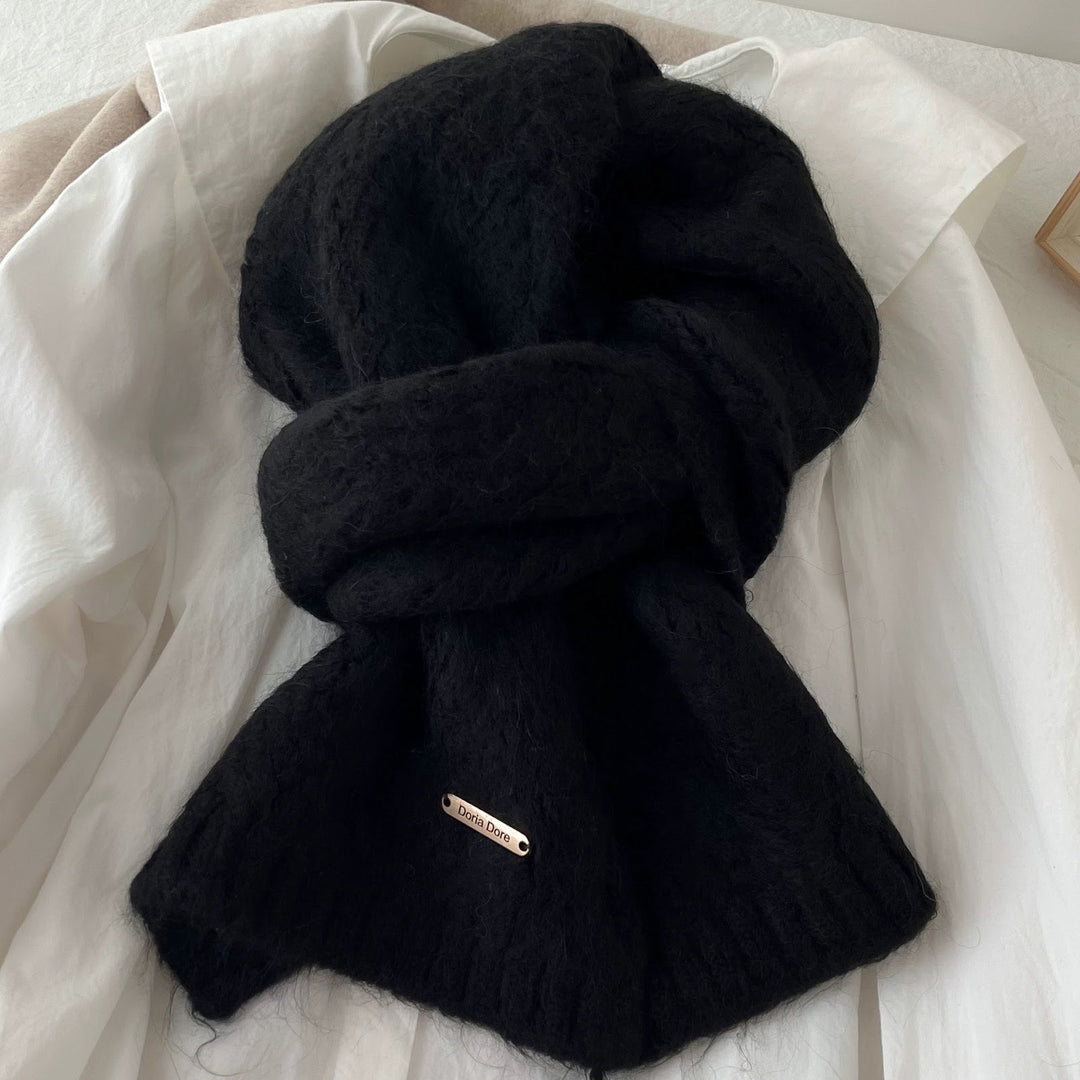 Solid color alpaca wool blend knit scarf, 22x162 cm