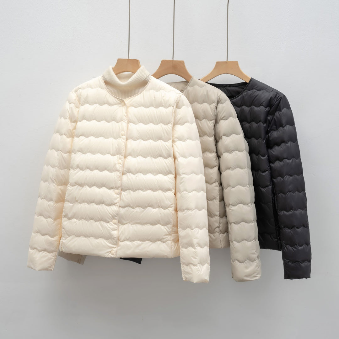 Light women's down jacket with round neck and wave pattern