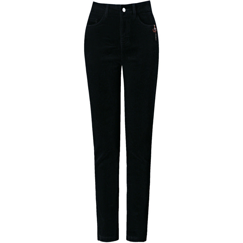 Cord pants, straight cut, high waist, lined