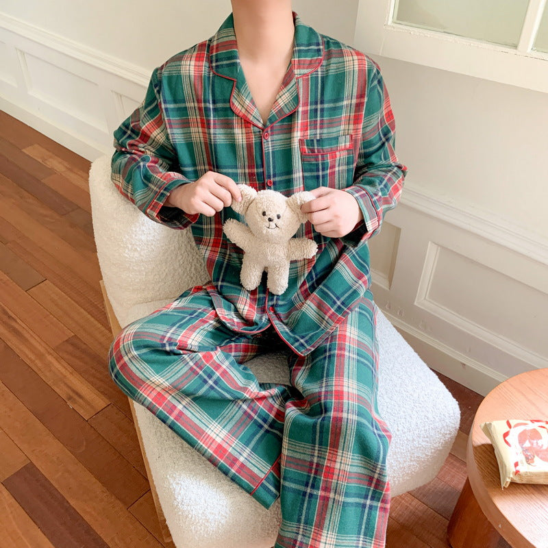 Christmas checkered loungewear set for couples, brushed