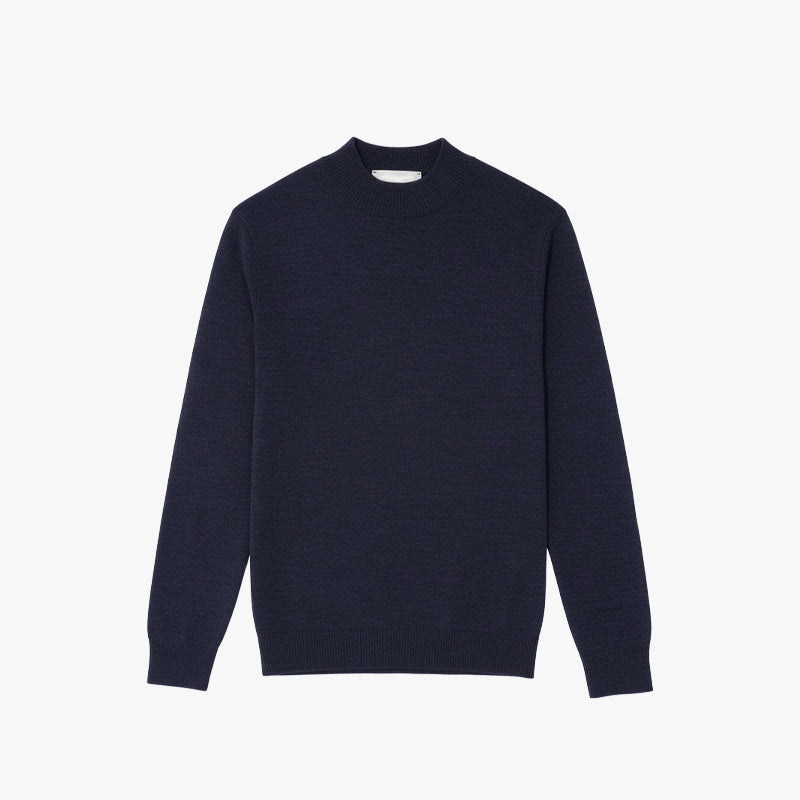 Men's knitted pullover, machine washable, stand-up collar