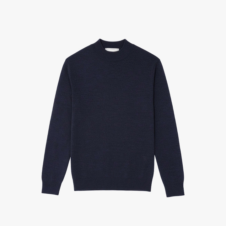 Men's knitted pullover, machine washable, stand-up collar