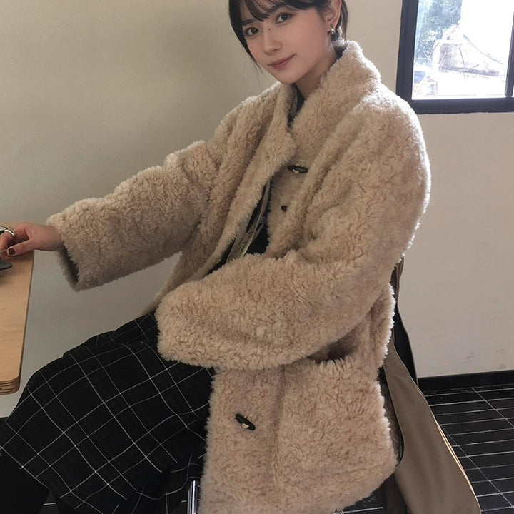 Women's Lambskin Imitation Coat, loose fit, lined