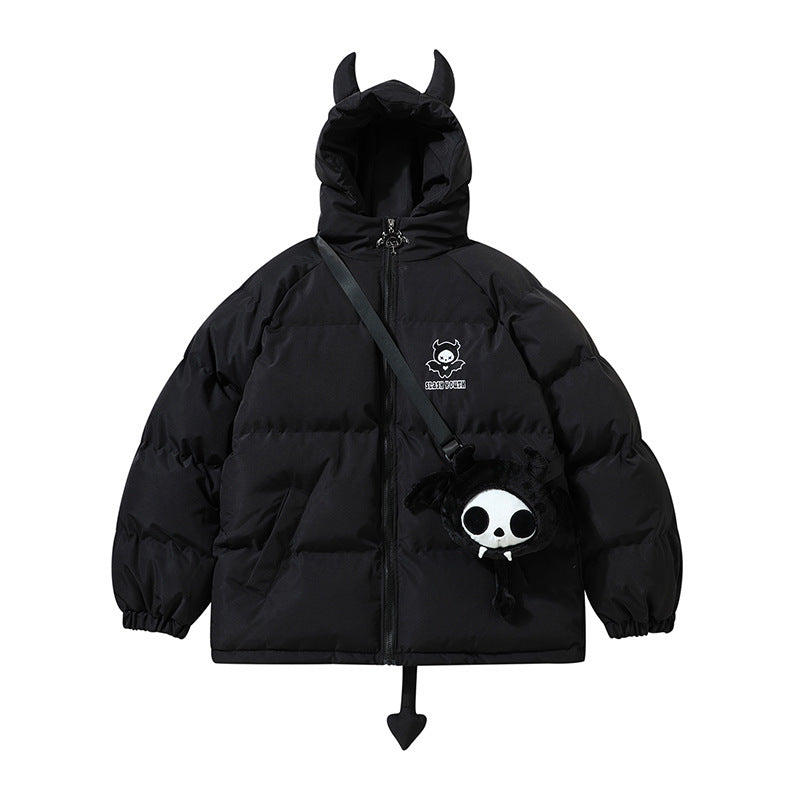 Oversize women's quilted jacket with hood and cartoon motif