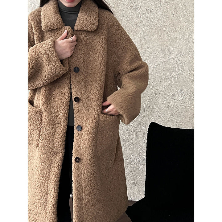 Long Women's Sheepskin Coat, Korean Style