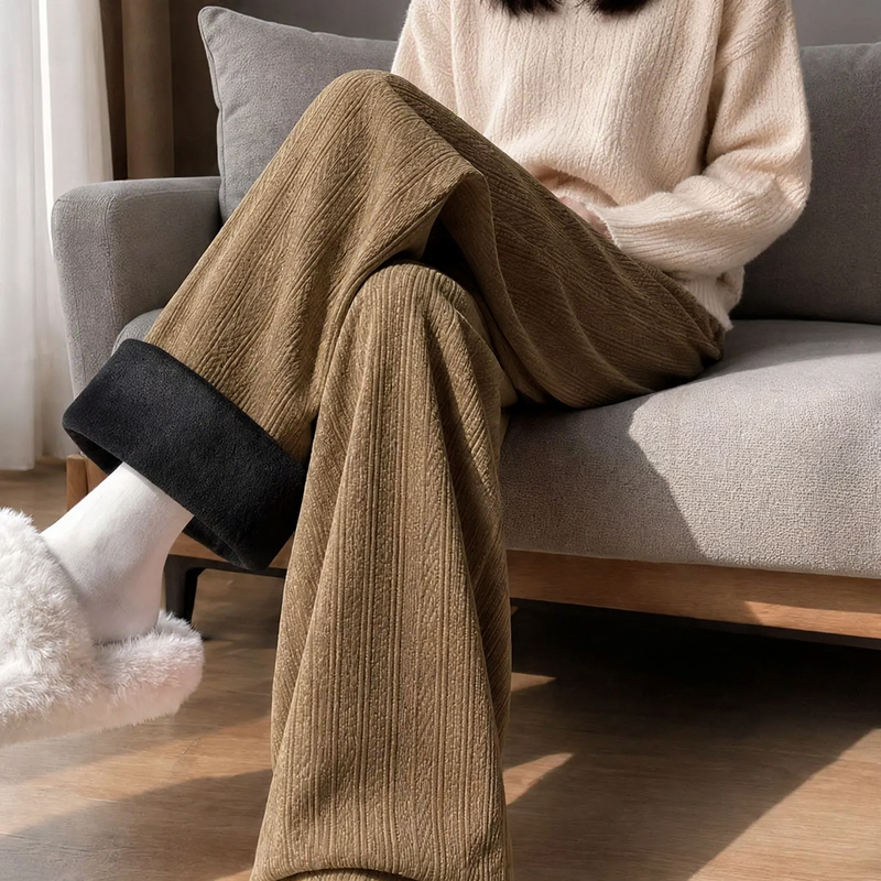Padded cord wide-leg trousers with a straight cut