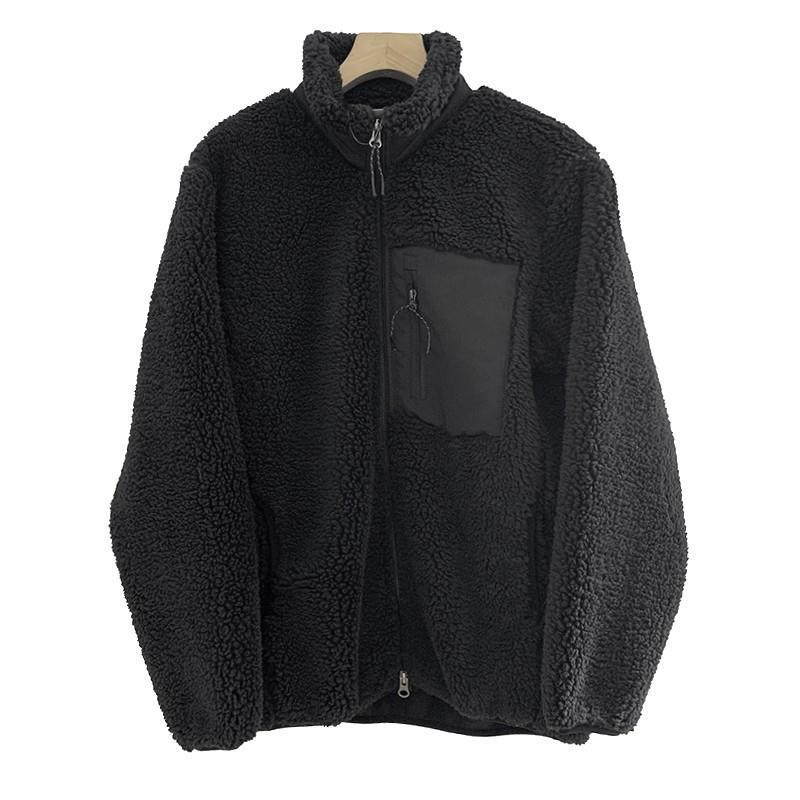 Lamb fleece jacket with stand-up collar and pockets