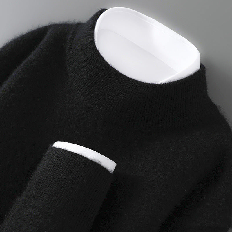 Men's wool sweater with stand-up collar, 100% wool