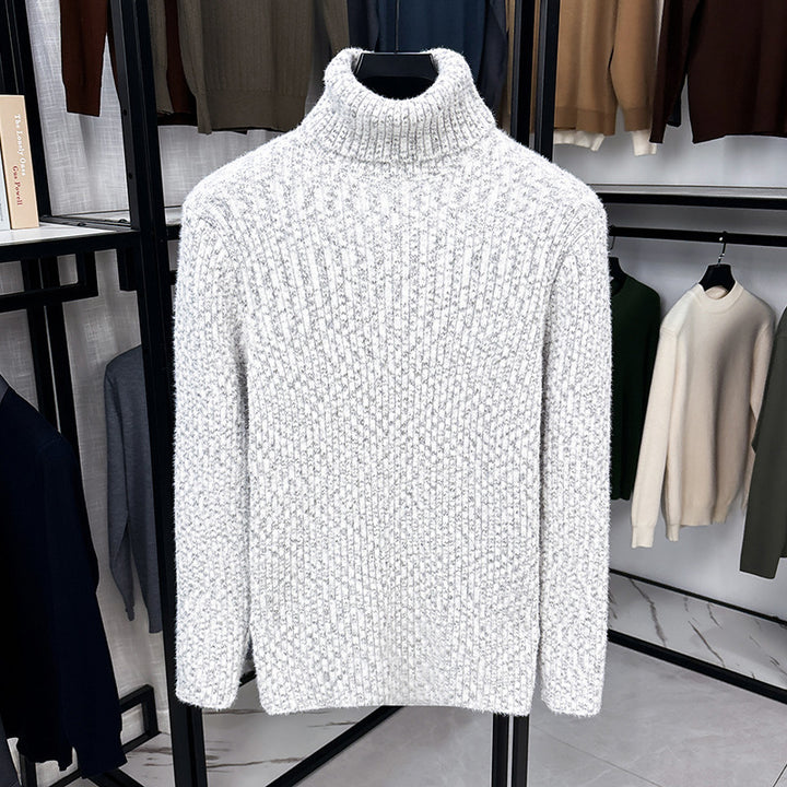 Warmer men's turtleneck sweater with wool content and lining