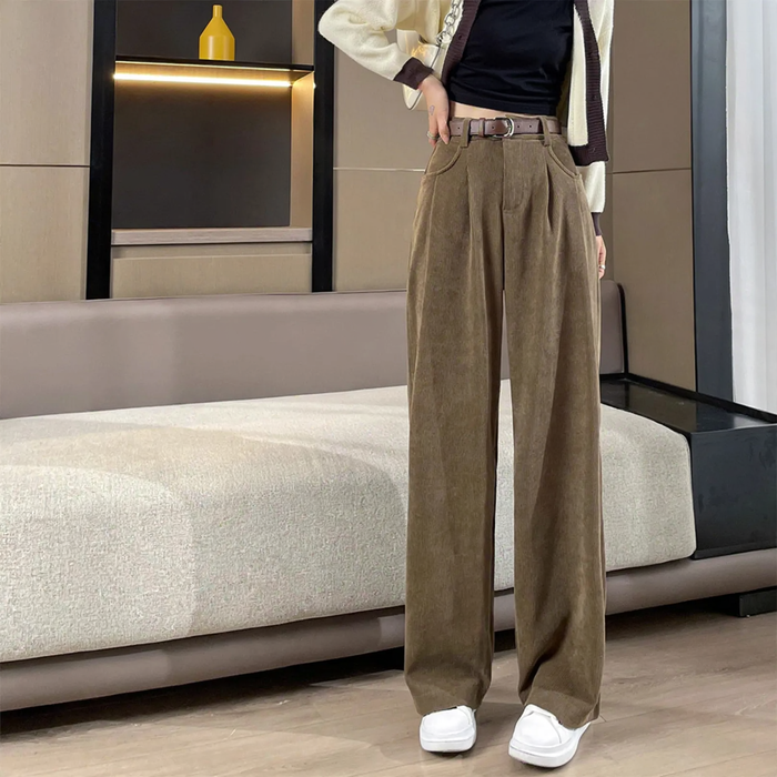 Cord pant with wide leg, high-waist, lined