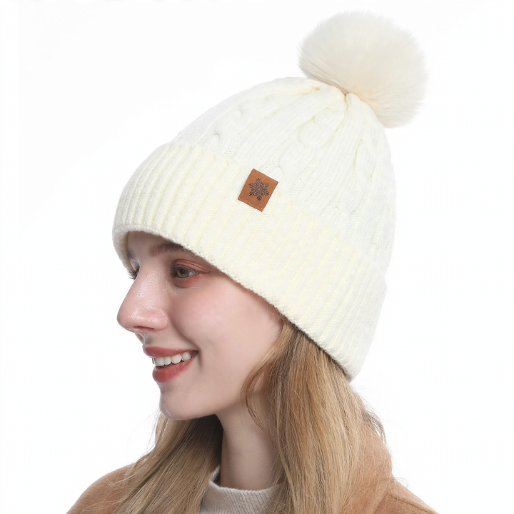Winter set consisting of knitted hat, scarf, and gloves