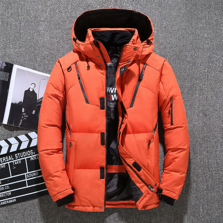 Warm men's down jacket, fitted