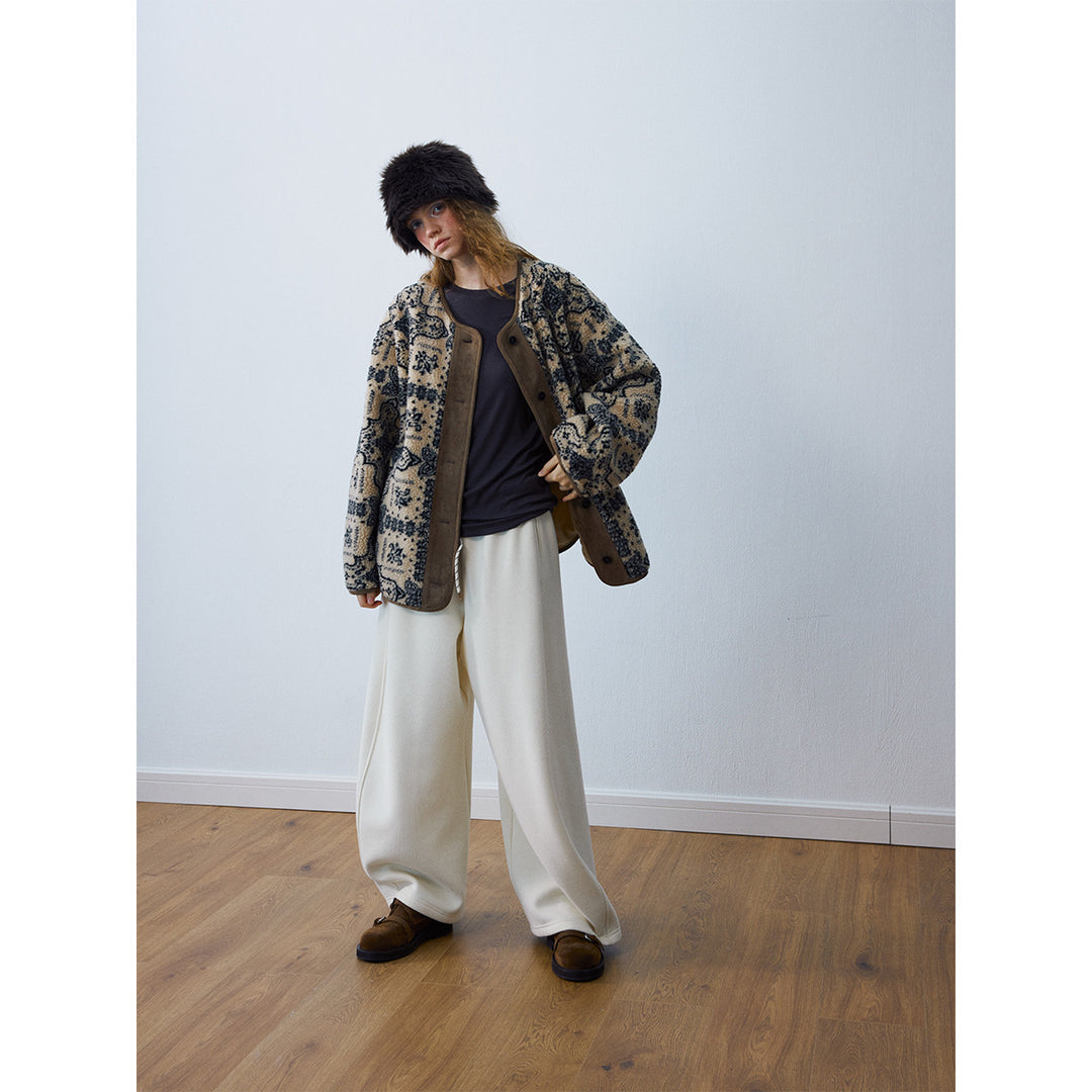 Women's plush jacket with round neck and pattern, model H9965