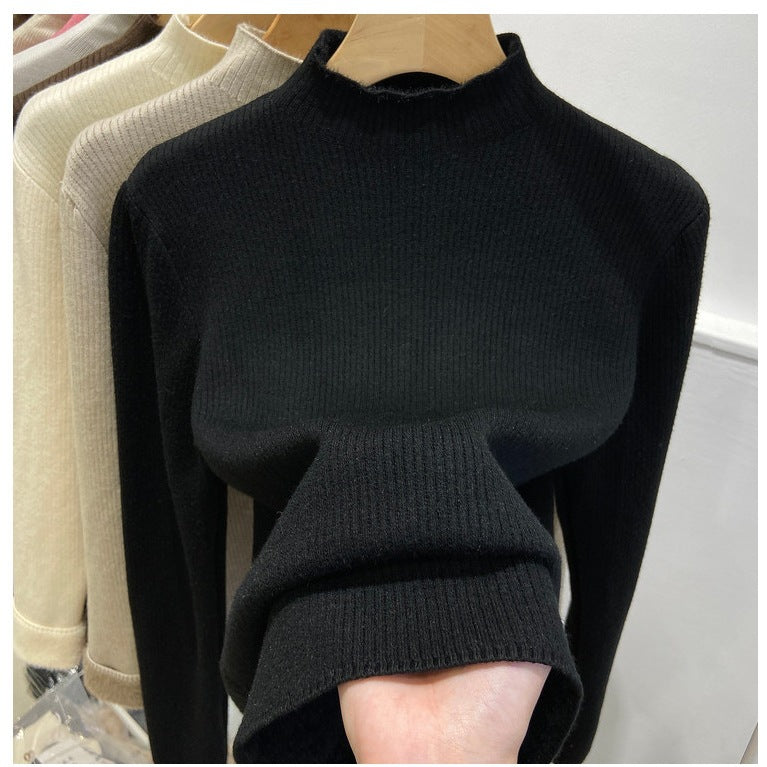 Ladies knitted sweater, lined, standing collar, warm