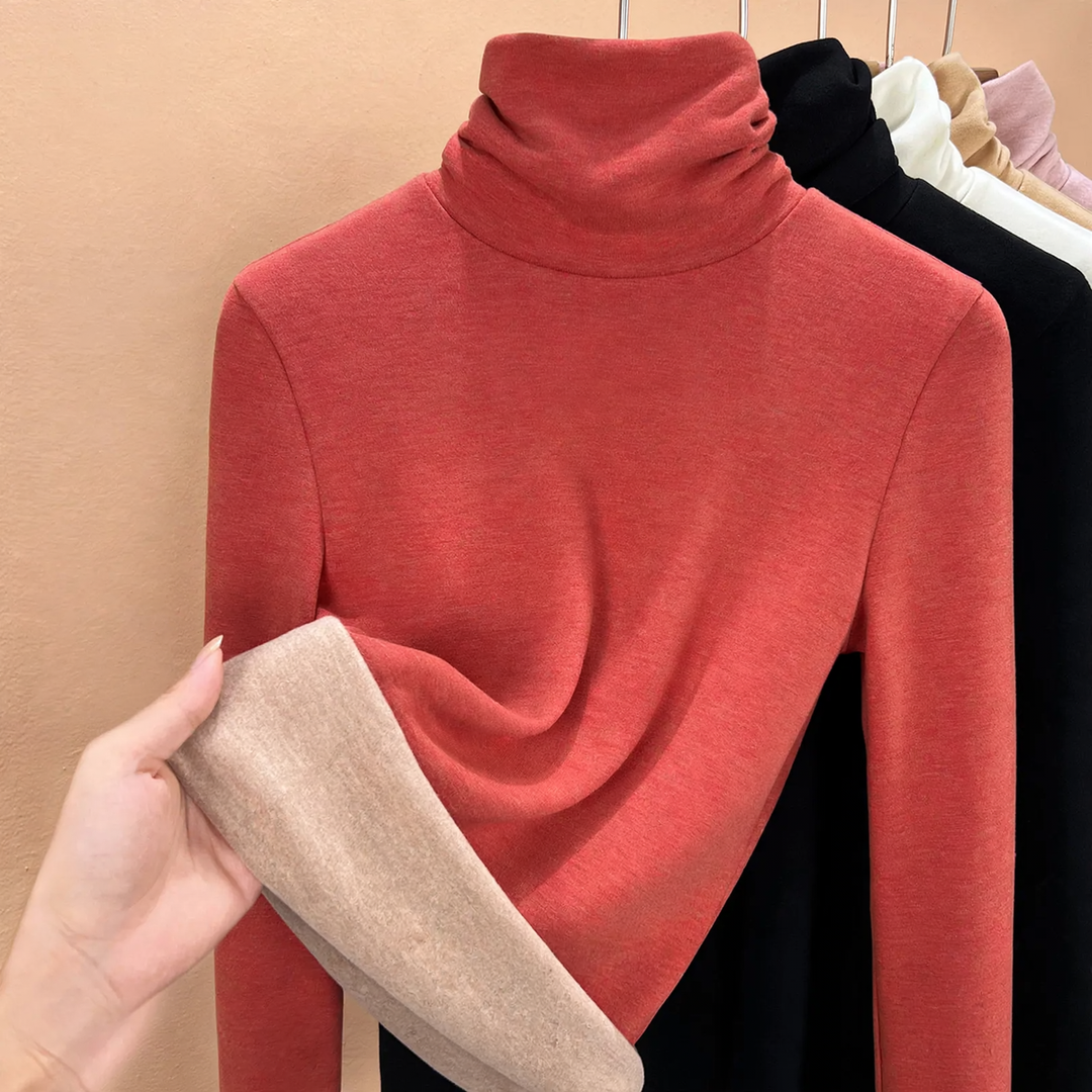 Padded knitted sweater with high collar